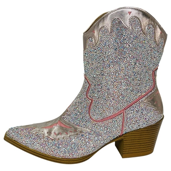 Wild Pair Lourdez Rhinestone Western Style Womens Ankle Boots Size 6M - Picture 3 of 14
